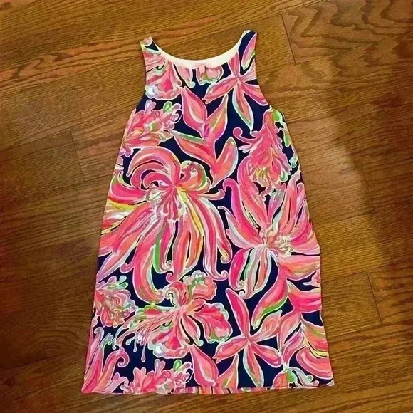 Lilly Pulitzer JACKIE SHIFT SILK DRESS Resort Navy Banana Flambe Size XS Resort - Picture 11 of 11